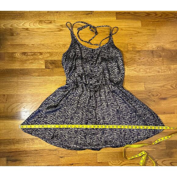 Cecico Womens Large Purple Beige Printed Silky Spaghetti Strap Button Mini Dress - Picture 6 of 9